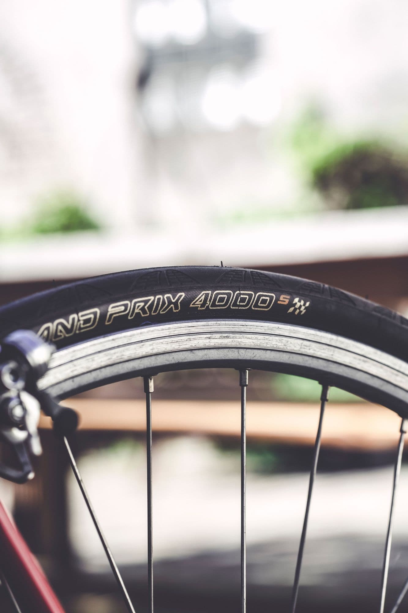 Close-up of a bicycle wheel and tyre